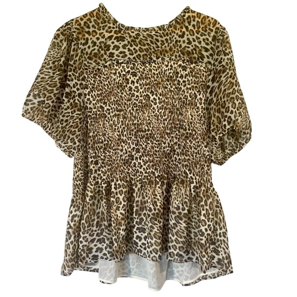 torrid Tops - Torrid Smocked Peplum Keyhole Leopard Top